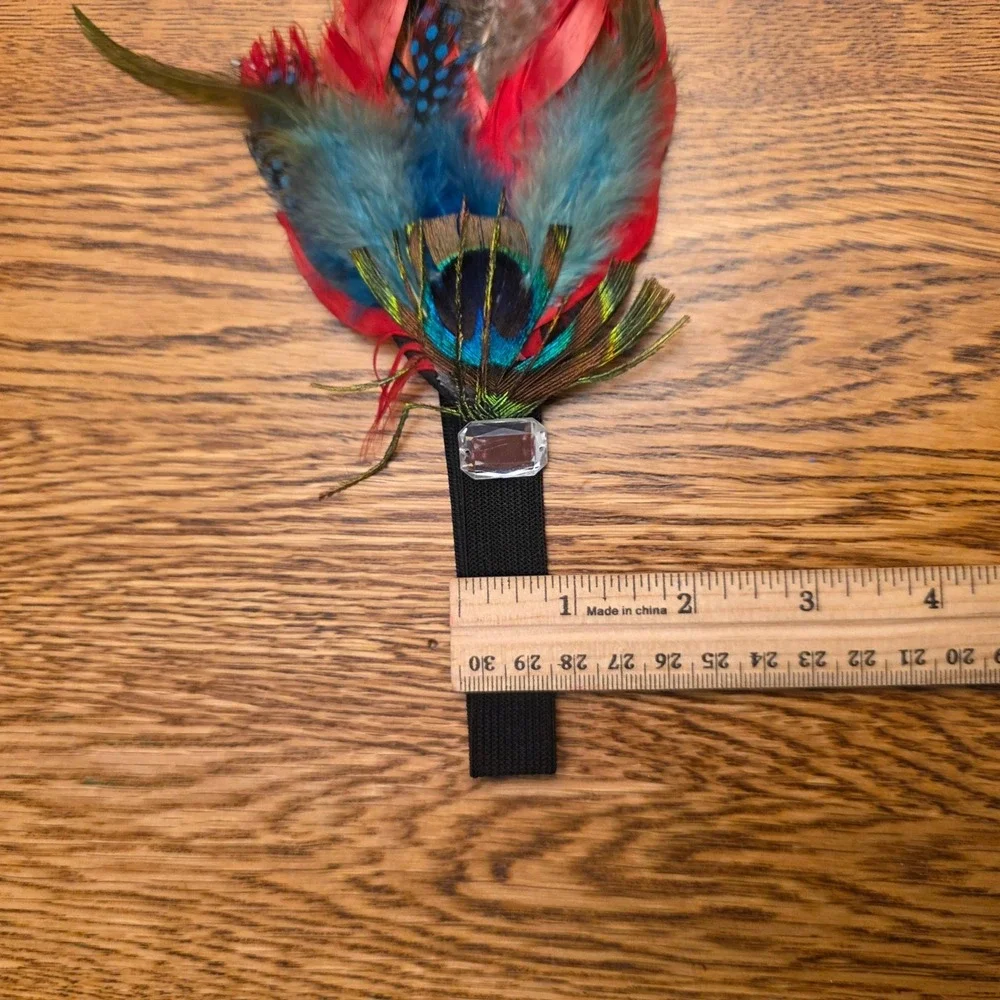 Multicolor Peacock Feather Elastic Headband Boho Flapper Festival Hair Accessory